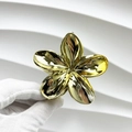 Dettaglio del fermaglio a fiori di frangipane placcato oro con finitura lucida a specchio - 8 cm / Oro placcato