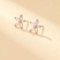 Rose gold plated S925 silver stud earrings with marquise cut zircon petals - Rose Gold Five-Petal Flower