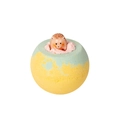 Dual-color bath bomb in yellow and teal with cute brown hedgehog finger toy on top - 100g Hedgehog Toy (Tea Tree)