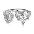 S925 sterling silver ring featuring a large heart zircon and stone-encrusted O-letter - Silver Letter O