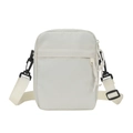Minimalist beige canvas crossbody bag for men featuring dual zipper pockets and strap - White with Metal Zipper