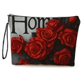 Dunkle Rosen-Kosmetiktasche mit Handschlaufe und Reißverschluss zur Aufbewahrung - Rosen Home Muster (xy-068-1) / 17x25cm (Feines Leinen) mit Gurtband