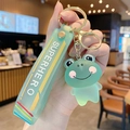Süßer grüner Frosch-Schlüsselanhänger aus Harz mit Superhero-Silikonband - Kristall Blush Frosch