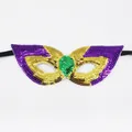 Classic Mardi Gras sequin mask in purple, gold, and green with black elastic strap - Sequin Mask Style C-Gold