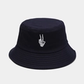 Close-up of skeleton hand embroidery on a navy blue cotton twill bucket hat - M (56-58cm) / Navy Blue