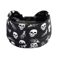 Elastisches Halloween Haarband mit weißem Totenkopfmuster auf schwarzem breitem Band - Totenkopf (Halloween)