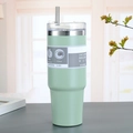 Light green 30oz stainless steel insulated travel mug with lid and metal straw - 890ml / Green (Straight Style)