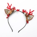 Christmas reindeer antler headband with brown ears, red mushrooms, and golden sequins - Christmas Reindeer Antler Headband Style C