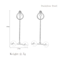 Minimalist silver stainless steel tassel earrings with geometric sphere pendants - Silver (LE3355)