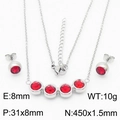 Silver titanium steel jewelry set with round red zircon pendant necklace and stud earrings - Steel Red Set(KS200614-KFC)