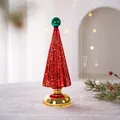 Red glass Christmas tree ornament with gold flakes and golden base, 27cm height - Red Christmas Tree