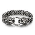 Pulsera punk para hombre en acero de titanio con cierre de cabeza de león vintage y cadena - 21.5cm / Plata Antigua