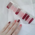 Burgundy and floral pink full nail polish wrap stickers, model LT-MZ012 shown on hands - MZ-012 Wine Red White Floral