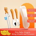 Children's 304 stainless steel cutlery set with cartoon dragon training chopsticks and box - Dragon Set (Spoon+Fork+Chopsticks+Box)