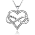 S925 sterling silver heart and infinity pendant necklace with sparkling cubic zirconia - Necklace (With Cross Chain) / White Gold / 40+5cm