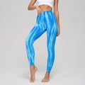 High-waisted seamless yoga pants in blue and white tie-dye print for fitness - Blue