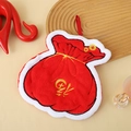 Red lucky bag coral velvet hand towel with gold embroidery and white fuzzy trim - Blessing Bag
