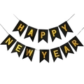 Black and gold Happy New Year banner with fireworks motif for holiday party decoration - Small Black Gold Stamping Happy New Year