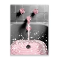 Modern canvas wall art featuring a pink glitter sink with grey tiles for bathroom decor - Pink Glitter Sink (LY187-1)