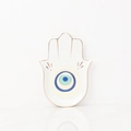Schmuckschale in Form der Hand der Fatima aus weißer Keramik mit blauem Auge-Motiv - Hamsa Hand Böser Blick (Weiß) Platte