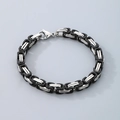 Men's silver and black Byzantine style stainless steel bracelet with lobster clasp - Two-tone Black
