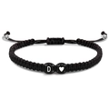 Adjustable black woven bracelet featuring white letter D and heart charms for couples - Letter D-Black White Heart