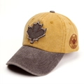 Berretto da baseball vintage in cotone lavato con foglia di acero e contrasto giallo - Tesa Caffè Cappello Zenzero