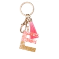Pink resin letter E keychain with gold foil and matching decorative tassel charm - Pink Gold Foil E