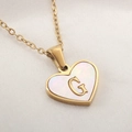 Golden heart necklace with white mother of pearl inlay and letter G pendant - Letter G
