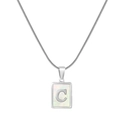 Silver snake chain necklace with rectangular shell pendant featuring letter C detail - Silver C (With Chain)