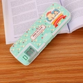 Light green double-open kids pencil case featuring cartoon duck and built-in sharpener - Animal Style / Light Green