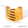 18K gold plated wide cuff bracelet featuring hammer-textured wavy surface and 4.9cm height - Wave Texture Gold Style (HC-B20203)