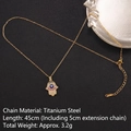 Gold Hamsa Hand necklace with blue evil eye pendant on 45cm titanium steel chain - Style 9 (A1210)