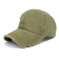 Detail shot of distressed army green cotton baseball cap showing vintage frayed edge texture - Adjustable / Olive Green