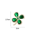 Emerald green four-leaf flower brooch with gold plating and crystals, 2.7cm size - Emerald