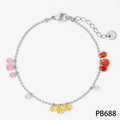 Stainless steel bracelet with colorful round zircon pendants in pink, orange and yellow - Silver Anklet with Colorful Zirconia (PB688)