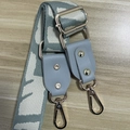 Blue-gray ethnic jacquard woven bag strap with faux leather ends and silver metal buckles - No.6 Beige Leaf + Light Grey Leather