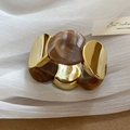 Bracelet élastique en acrylique avec métal doré et design géométrique en résine brune - Gris Café