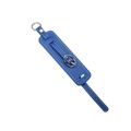 Blue PU leather wrist strap keychain with silver metal buckle and white stitching - Sapphire Blue