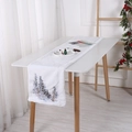 Camino de mesa navideño de felpa blanca con pinos bordados para decoración de invierno - Camino de mesa blanco con árbol