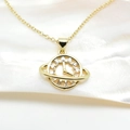 Golden planet clock charm with star ring and inlaid cubic zirconia for jewelry making - Clock