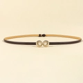 Slim dark brown leather belt with elegant golden shell buckle and pearl accents - Coffee