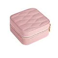 Portagioie da viaggio in pelle PU trapuntata rosa con chiusura a zip dorata - Rosa