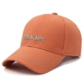 Vibrant orange cotton baseball cap featuring Pickles embroidery in a classic 6-panel design - Letter Embroidery (Pickles) / Orange