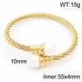 Bracciale a cavo intrecciato dorato con due perle bianche da 10mm e filo d'acciaio inox - Oro (KB169554-WGML)