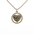 Gold micro-pave zircon heart necklace with colorful evil eye circular pendant detail - Multi-color Gemstone Round Frame Heart
