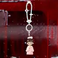 Pink hanfu cartoon girl resin figurine with mint green lotus strap for keychain - Praying Maiden Keychain