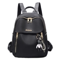 Schicker schwarzer Rucksack aus Oxford-Gewebe mit Goldzipper und Panda-Anhänger - Schwarz