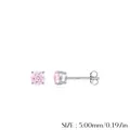 Sparkling pink fireworks cut S925 sterling silver stud earrings with 5mm cubic zirconia - 925 Silver/Pink Zirconia / 5mm