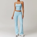 Ensemble de yoga bleu clair avec débardeur court et legging évasé taille haute - Gilet 8519 + Pantalon Évasé 8791 Bleu Ciel / S